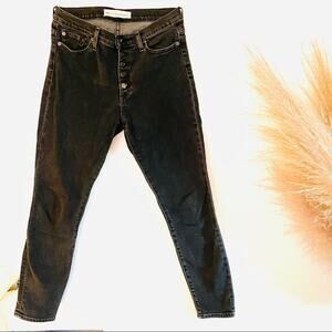 GAP Button Fly Washed Black Dark Grey Skinny High Waist Rise 10" Denim Jeans 28